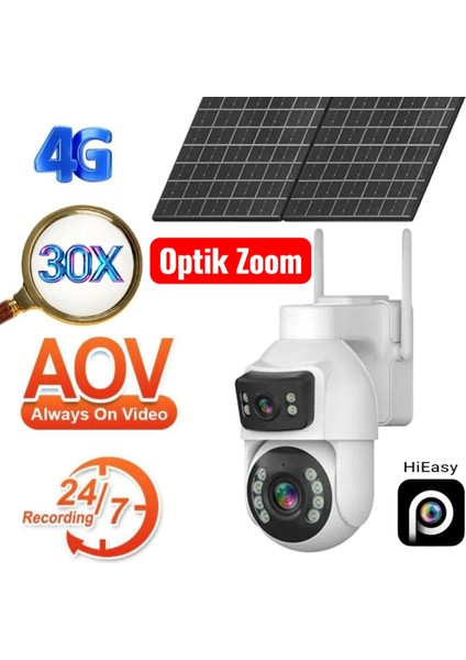 30X Optik Zoom Çift Kameralı 4g Solar Kamera Hieasy Yazılım