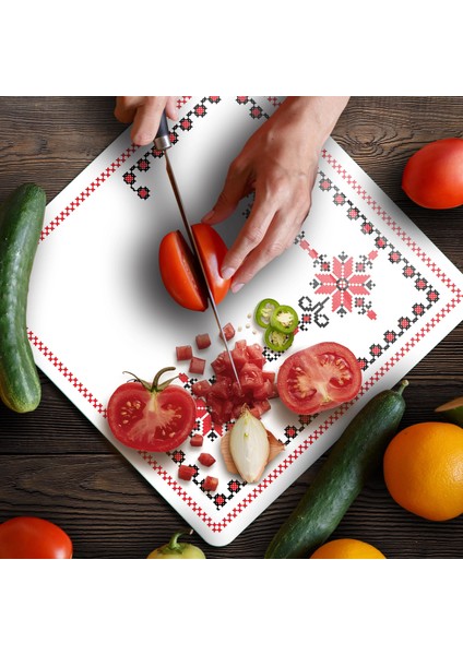 Cam Kesme Tahtası ve Sunumluk Kare Kanaviçe Desenli 30 x 30 cm fırsatları