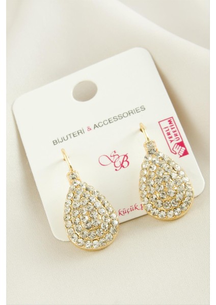 Oval Taşlı Klipsi Küpe