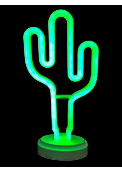 Neon Işıklı Kaktüs Masa Gece Lambası Pil+Usb