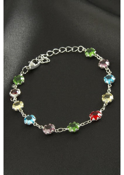 Yuvarlak Kristal Taşlı Çelik Bileklik