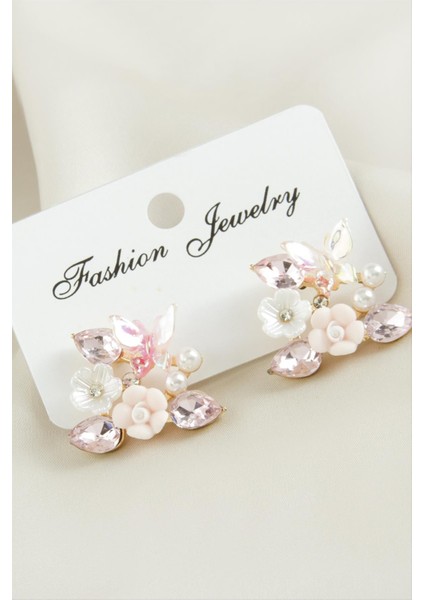 Çiçek Mineli Taşlı Küpe