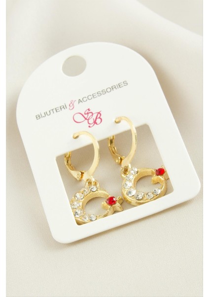 Ay Yıldız Taşlı Küpe