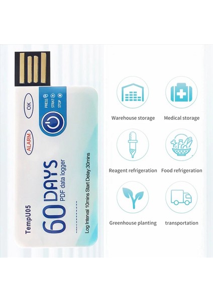 5x TEMPU05 Sıcaklık Veri Günlüğü 60 Gün Tek Kullanımlık Sıcaklık Analizörü Pdf USB (Yurt Dışından) fiyatları