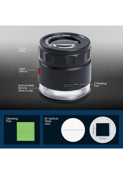 Loupe Büyüteç 10X LED Işık ve Ölçekli Camı Büyütülebilir Kuyumcular Ayarlanabilir Odak Uzunluğu Büyüteç (Yurt Dışından) modelleri