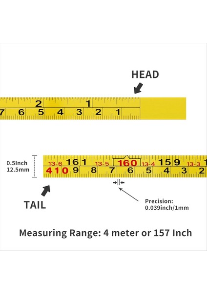 2 Paket Çelik Kendi Kendine Yapışkan Ölçüm Bandı Sağdan Sola 310CM Veya 122 Inç Emperyal ve Metrik Cetvel Bandı (Yurt Dışından) fiyatları
