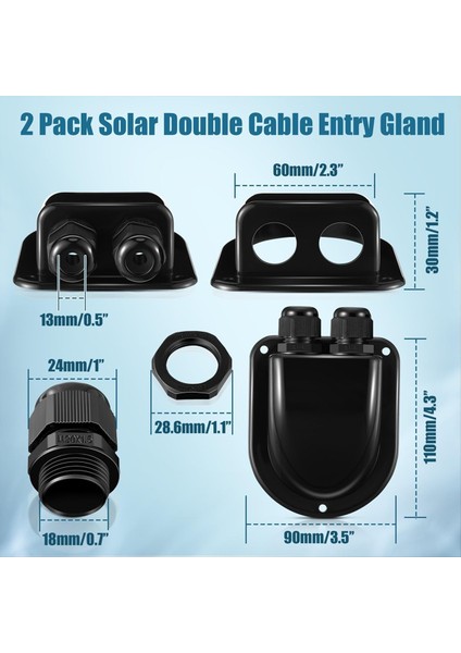 2 Paket Güneş Kablosu Giriş Bezi, Güneş Bezi, Çift Kablo Giriş Konutu Tüm Türler Için 3mm² Ila 10MM² Rv, Karavan, Deniz Siyahı (Yurt Dışından) fiyatları