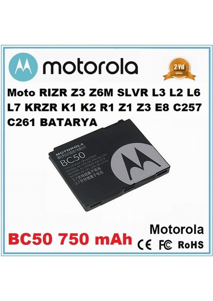 BC50 Batarya Pil Moto Rızr Z3 Z6M Slvr L3 L2 L6 L6I L6G L7 L7C Krzr K1M K1 K2 R1 Z1 Z3 E8 C257 C261