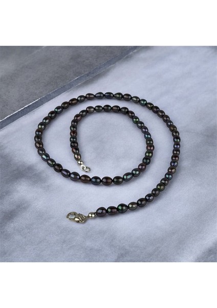 Gerçek Doğal Arpa Siyah Inci Kolye - Paslanmaz Çelik Aparat