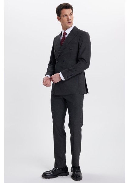 Erkek Slim Fit Sivri Yaka Çizgili Kapaklı Cepli Antrasit Takım Elbise fiyatları