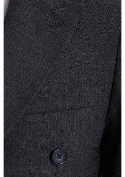 Erkek Slim Fit Sivri Yaka Çizgili Kapaklı Cepli Antrasit Takım Elbise fırsatları