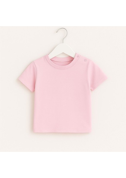 Basic Kısa Kollu Omuzdan Çıtçıtlı Bebek & Çocuk Tişört Unisex