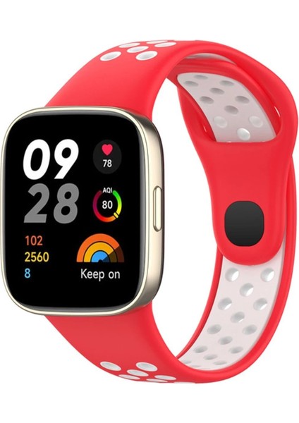 CPT83 Xiaomi Redmi Watch 3 Spor Delikli Kordon - Kırmızı-Beyaz
