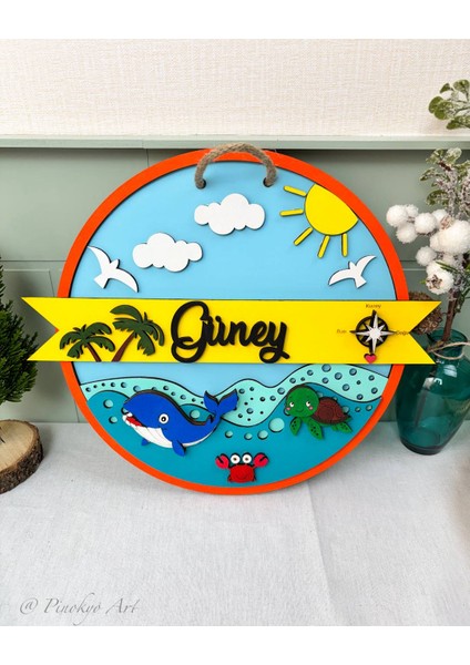 Özel Tasarım Deniz Temalı Bebek Ahşap Kapı Süsü