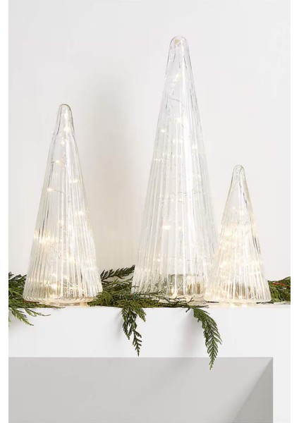 Ribbed Clear Glass Christmas Trees Set 3 Modern Cam Ağaçlar