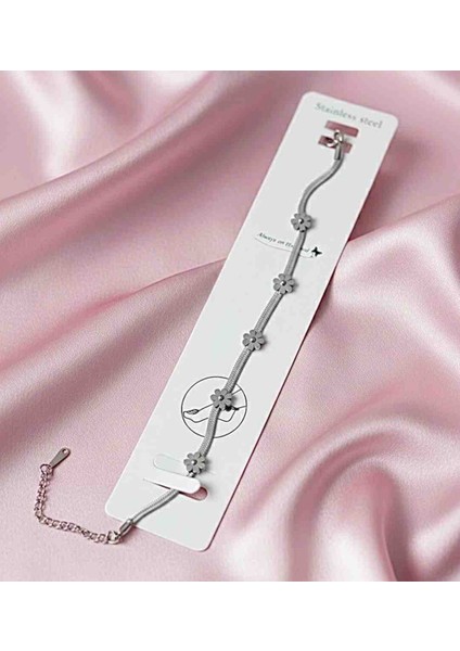 Silver Italyan Zincir Çiçekli Çelik Bileklik