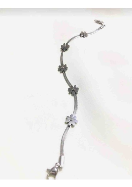 Silver Italyan Zincir Çiçekli Çelik Bileklik modelleri