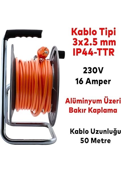 Seyyar Kablo Kapaklı 4 Prizli Metal Uzatma Kablosu 3x2.5 mm Cca Kablo 50 Metre fiyatları