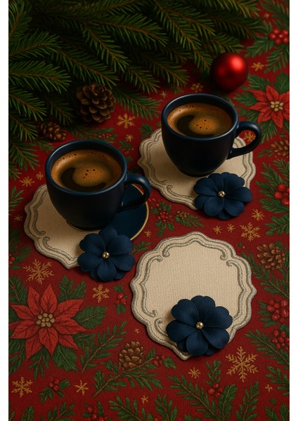 Lacivert Çiçek Nakışlı Premium Kahve Sunumluğu – El Işçiliği fırsatları