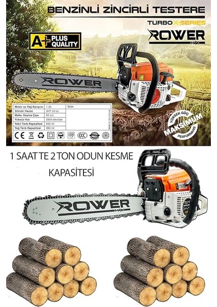 Rowermax 3hp 50CM 63CC Palalı 36 Diş Zincir Benzinli Testere Ağaç Kesme Motoru fiyatları