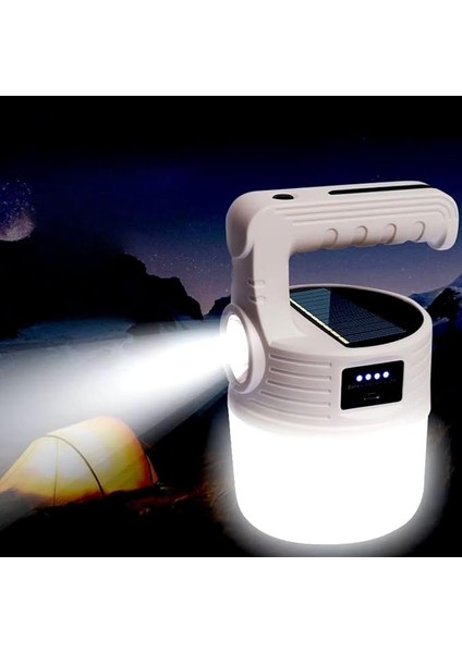 LED Güneş Enerjili Kamp LAMBASI–2000 Lümen Süper Parlak, 5 Aydınlatma Modlu,usb ile Şarj Edilebilir Dış Mekan,asılabilir Torch El Feneri