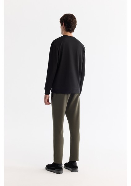 Erkek Siyah Bisiklet Yaka Pamuklu Baskılı Elastan Regular Fit Sweatshirt A42Y1286