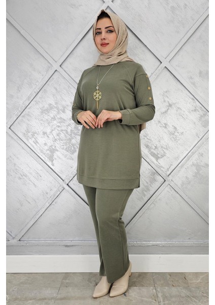 Kadın Kol Kısmı Çıt Çıt Detaylı Kolyeli Tesettür Takım