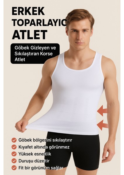Erkek Şekillendirici Atlet, Incelten Atlet, Erkek Toparlayıcı, Slim Fit Korse Atlet, Beyaz Atlet Erkekerkek Korse