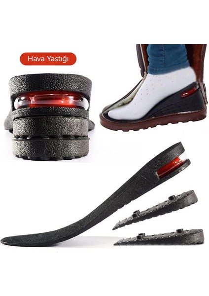 Hava Yastıklı Topuk Yükseltici, 7 Cm, Unisex, Siyah, Ortopedik, Rahat Kullanım
