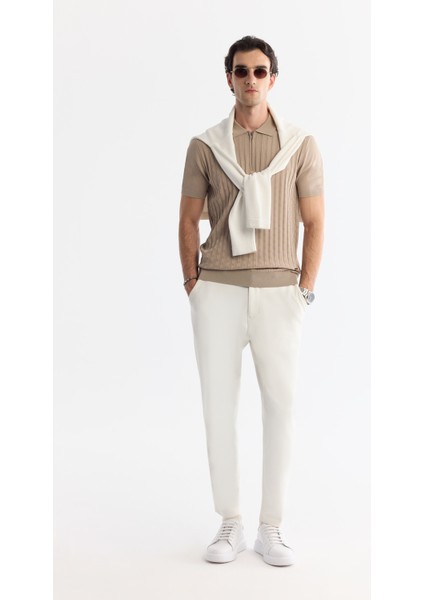 Erkek Vizon Polo Yaka Fermuarlı Rayon Triko Regular Fit T-Shirt A42Y5128