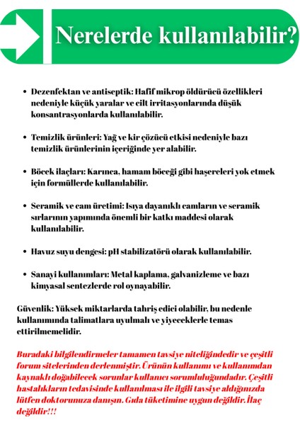 Borik Asit (Acide Borique) Gyn Borik Asit %99,99 Saf 1000 Gram (1kg) fiyatları