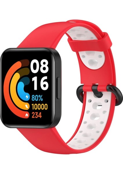 CPT83 Xiaomi Redmi Watch 2 Spor Delikli Kordon - Kırmızı-Beyaz