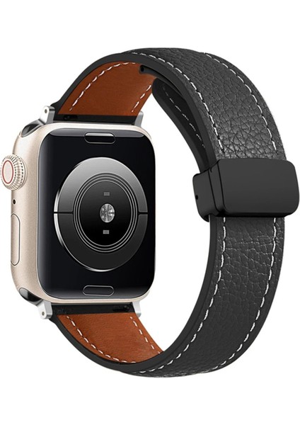 CPT83 Apple Watch 38MM KR414 Daks Deri Kordon - Siyah