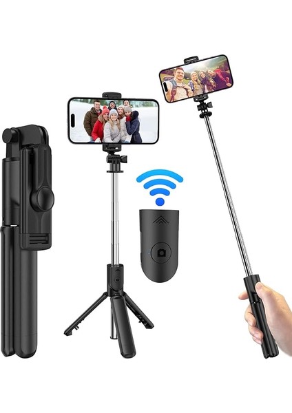 Selfie Çubuğu Tripod, 3'ü 1 Arada Bluetooth Selfie Çubuğu Tripod, 360° Selfie Çubuğu iPhone 14/14PRO Max/iphone 13/12/11/pro Max/pro/xr/xs/x/8/7, Samsung S10/S9/S8, Go Pro