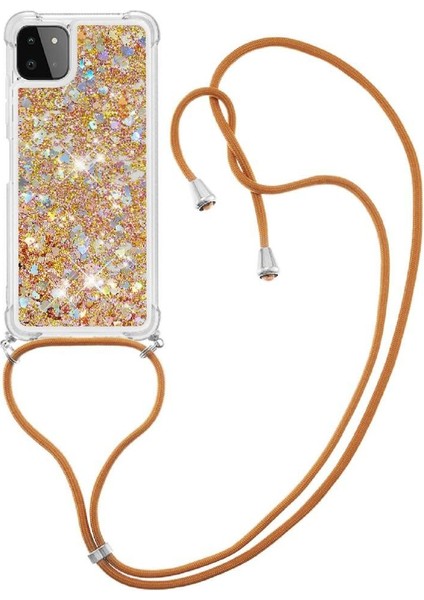 Samsung Galaxy A22 5g Ayarlanabilir Kordon Glitter Dört Köşe Lens İçin Kılıf (Yurt Dışından)