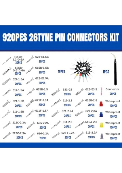 940PCS 26 Tip Pim Konnektörleri Kiti Araç Elektrik Tel Terminali 1-3 5mm Konektörler Otomotiv Terminal Çıkarma Aracı (Yurt Dışından) fiyatları