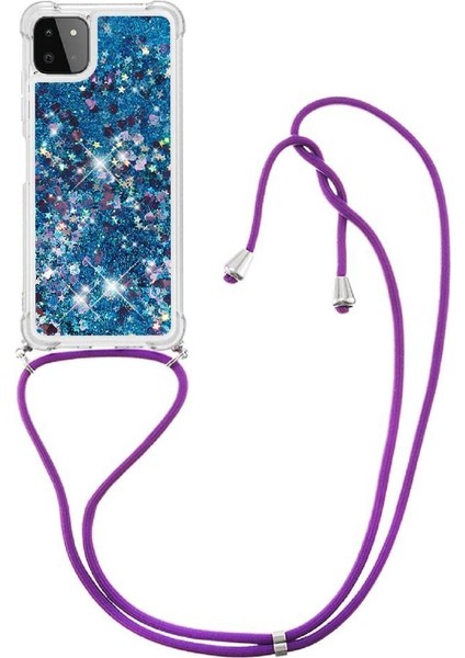 Samsung Galaxy A22 5g Ayarlanabilir Kordon Glitter Dört Köşe Lens İçin Kılıf (Yurt Dışından)