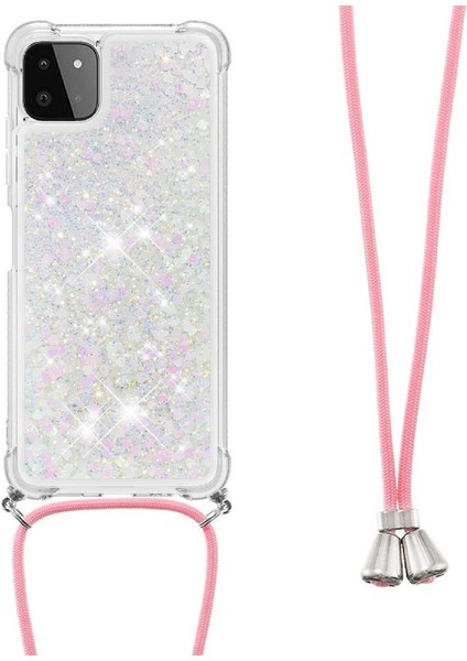 Samsung Galaxy A22 5g Ayarlanabilir Kordon Glitter Dört Köşe Lens İçin Kılıf (Yurt Dışından)