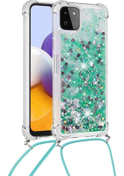 Samsung Galaxy A22 5g Ayarlanabilir Kordon Glitter Dört Köşe Lens İçin Kılıf (Yurt Dışından)