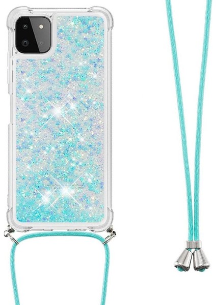 Samsung Galaxy A22 5g Ayarlanabilir Kordon Glitter Dört Köşe Lens İçin Kılıf (Yurt Dışından)