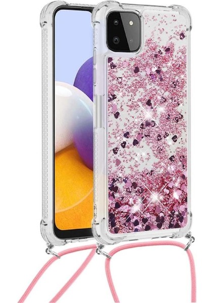 Samsung Galaxy A22 5g Ayarlanabilir Kordon Glitter Dört Köşe Lens İçin Kılıf (Yurt Dışından)