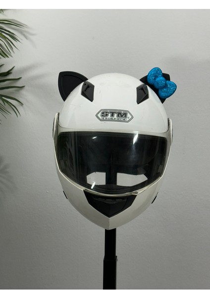 Motor & Motosiklet Petrol Mavi Fiyonklu Siyah Kedi Kulak Kask Dış Aksesuarı