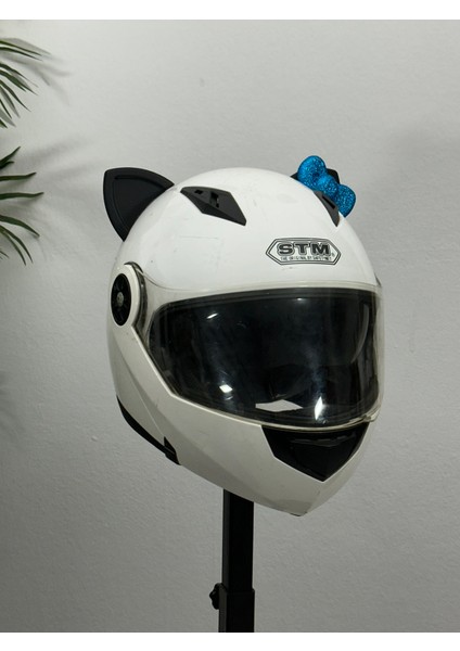 Motor & Motosiklet Petrol Mavi Fiyonklu Siyah Kedi Kulak Kask Dış Aksesuarı indirimleri