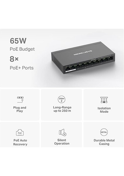 MS110P, 10-Port 10/100MBPS Desktop Switch With 8-Port Poe+ fırsatları