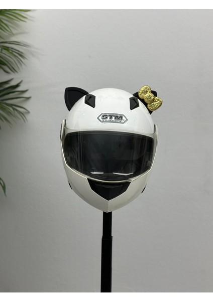 Motor & Motosiklet Gold Fiyonklu Siyah Kedi Kulak Kask Dış Aksesuarı