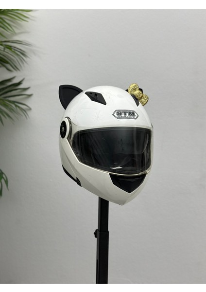 Motor & Motosiklet Gold Fiyonklu Siyah Kedi Kulak Kask Dış Aksesuarı modelleri
