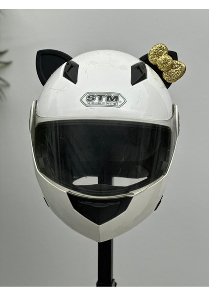 Motor & Motosiklet Gold Fiyonklu Siyah Kedi Kulak Kask Dış Aksesuarı