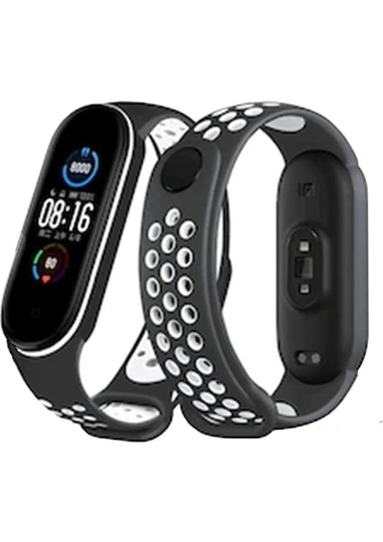 CPT83 Xiaomi Mi Band 4 Spor Delikli Kordon - Siyah-Beyaz