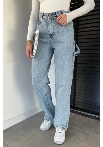 Kadın Kemer Tokalı Yüksek Bel Jean Kot Pantolon P-00019444