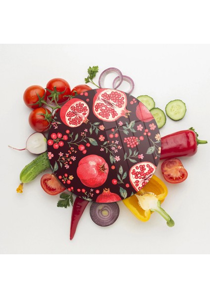 Cam Kesme Tahtası ve Sunumluk Yuvarlak Nar Desenli 30 x 30 cm fiyatları